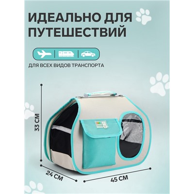 Сумка - переноска. 45×24×33 см с органайзером и окном, белая, мятная