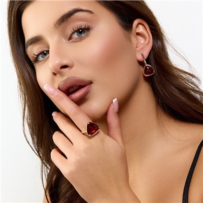Комплект серьги и кольцо с камнем красного цвета, покрытие позолота, коллекция Дубайское золото, арт.215.646-17