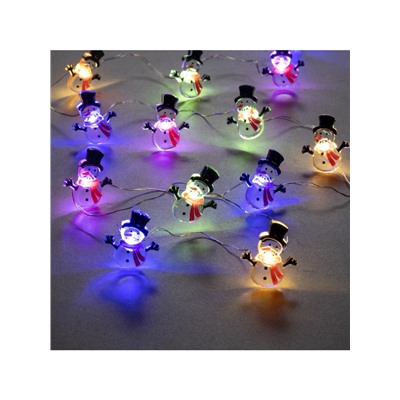 Гирлянда «Нить» 2 м роса с насадками «Снеговик в шарфе», IP20, серебристая нить, 20 LED, 2 режима, батарейки ААх2 (нет в комплекте), свечение мульти