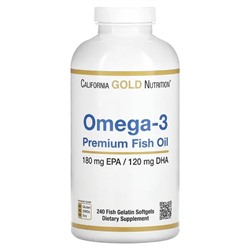 California Gold Nutrition, омега-3, рыбий жир премиального качества, 240 капсул из рыбьего желатина