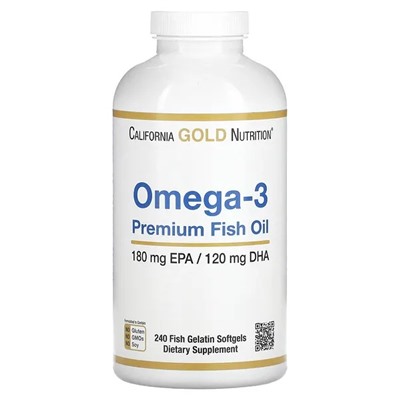 California Gold Nutrition, омега-3, рыбий жир премиального качества, 240 капсул из рыбьего желатина