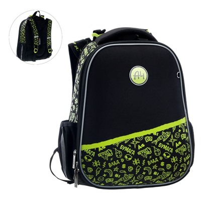 Рюкзак каркасный Hatber Ergonomic Classic «Влад А4», 37×29×17 см, чёрный/жёлтый NRk_71008