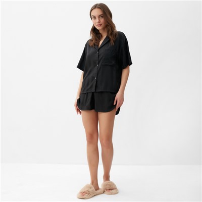 Пижама женская (рубашка, шорты) KAFTAN «Полоска», размер 44-46, чёрная