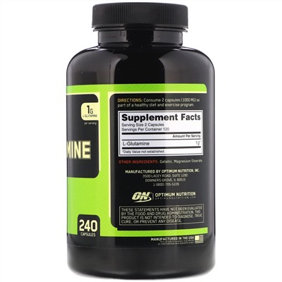 Optimum Nutrition, Глутамин, 1000 мг, 240 капсул