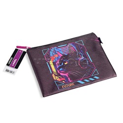 Папка для тетрадей "Label. Cyber Cat" A5 (27x20,5x1 см) на молнии сверху, искусственная кожа до -40C с антивандальной фактурой, с подкладом