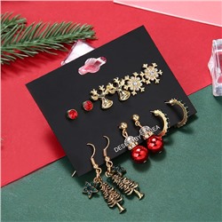 Комплект Новогодних сережек 6 пар гвоздики, подвески, кольца