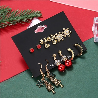 Комплект Новогодних сережек 6 пар гвоздики, подвески, кольца