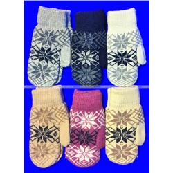 Варежки женские двойные шерстяные Снежинка арт. 6527