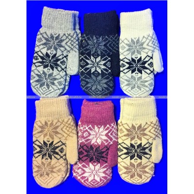 Варежки женские двойные шерстяные Снежинка арт. 6527