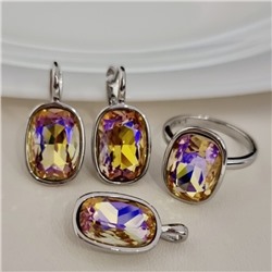 Комплект ювелирной бижутерии серьги, кулон и кольцо 18 р, покрытие посеребрение, вставка: искусственный кристалл, цвет: хамелеон, арт.314.868-18