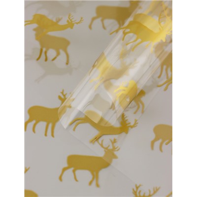 Пленка новогодняя глянцевая «Северные олени», прозрачная, золото, 0.7×7.5 м, 40 мкм, 200 г