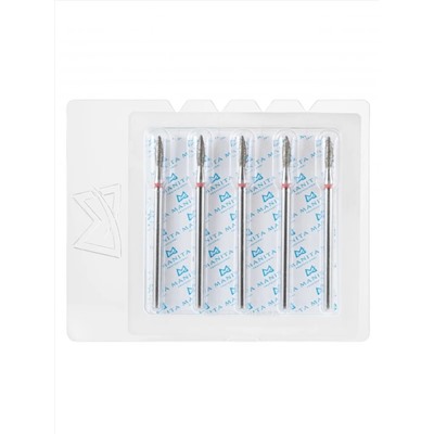 MANITA Фреза алмазная пламя острое для аппаратного маникюра 856.104.243.080.021 ФАП-2.1-8М, красная насечка, ø 2,1 мм, 5 шт. 28340