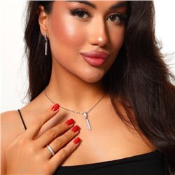 Комплект ювелирной бижутерии коллекция "Дубай" серьги, кулон и кольцо 17 р, покрытие: посеребрение, вставка: фианиты, цвет: прозрачный, арт.314.063-17