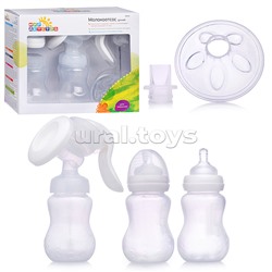 Молокоотсос ручной 4в1 с бутылочкой, запасными массажной накладкой и силиконовым клапаном, белый