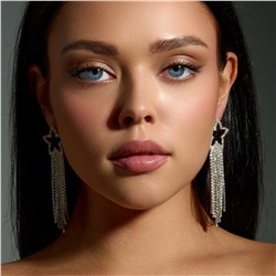 Серьги вечерние  длинные звезды со стразами, цвет серебристый, арт. 006.041