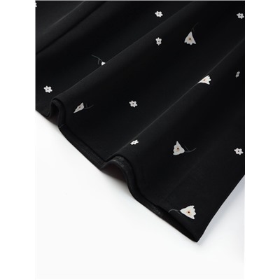 Платье с завязками на талии миди женское MINAKU Flower, размер 42, чёрное, белое