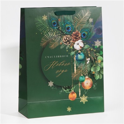 Пакет подарочный новогодний ламинированный «Счастливого Нового года», L 31×40×11.5 см