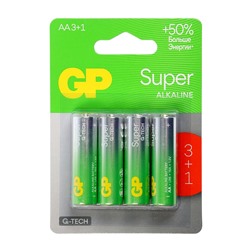 Батарейка алкалиновая GP Super, AA, LR6-4BL, 1.5 В, блистер, 3+1 шт.