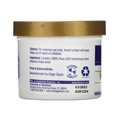 Heritage Store, Lanolin, Anhydrous, 4 oz (114 g)