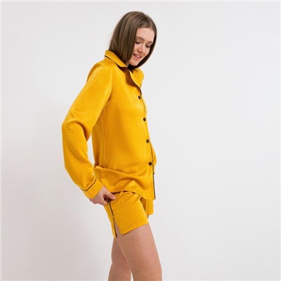 Пижама женская (рубашка, шорты) MINAKU: Light touch, золотая, размер 48