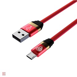 Кабель для зарядки Элегант Micro USB, 1м, 3А, быстрая зарядка QC3.0, тканевая оплётка, красный