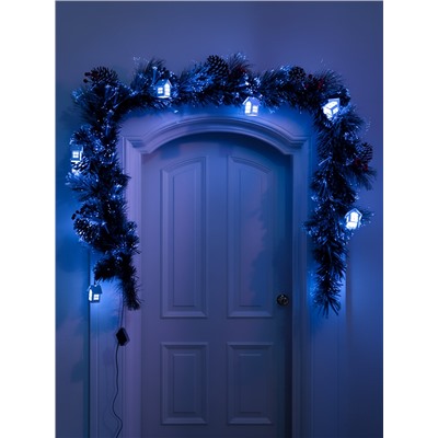 Хвойная гирлянда фиброоптическая «Заснеженная» 200 см, 8 режимов