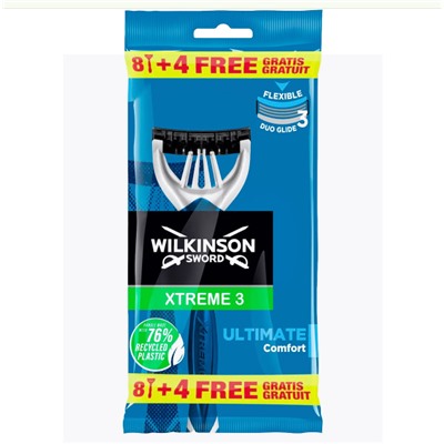 Станок для бритья одноразовый Schick (Wilkinson Sword) Xtreme-3 Ultimate Plus/Comfort (12шт.)