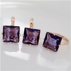 Комплект ювелирная бижутерия коллекция  "Дубай" серьги и кольцо 18 р, покрытие: позолота, вставка: фианиты, цвет: фиолетовый, арт.215.446-18