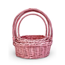 Корзина плетёная для хранения Yute, с ручкой, розовая, набор 3 шт.