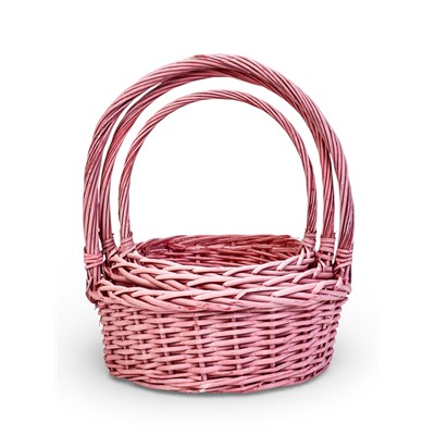 Корзина плетёная для хранения Yute, с ручкой, розовая, набор 3 шт.