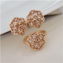 Комплект ювелирной бижутерии коллекция "Дубай" серьги и кольцо 18 р, покрытие позолота, вставка: фианиты, цвет: шампань, арт.313.209-18