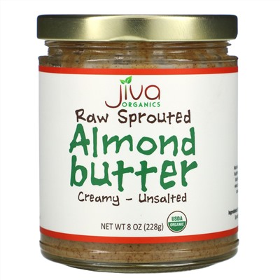 Jiva Organics, Raw Sprouted Almond Butter, Creamy - Unsalted, 8 oz (228 g)