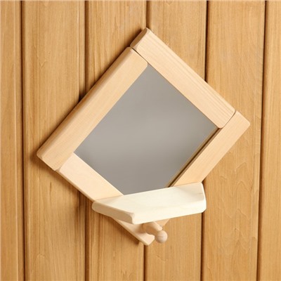 Зеркало для бани и сауны «Ромб», 20×20 см, настенное, с полкой, с крючком, «Добропаровъ»