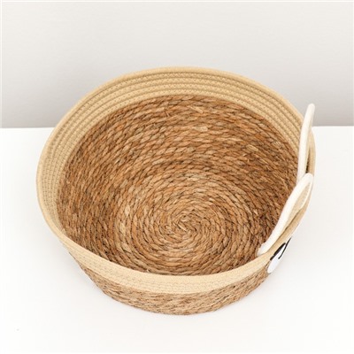 Экологичный лежак «Мишка» для животных (хлопок+рогоз), 40×30×15 см, вес до 15 кг