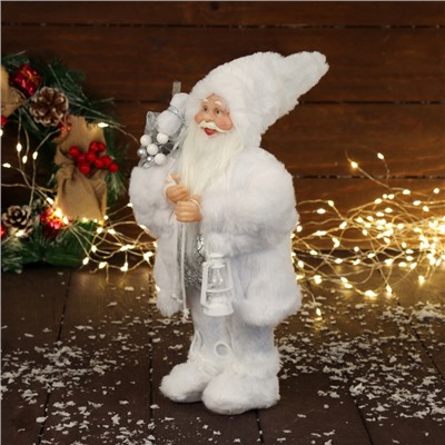 Дед Мороз под ёлку «Зимнее волшебство. Новогодняя игрушка в белой шубке», 30 см, МИКС