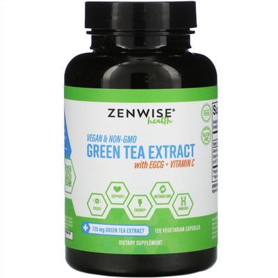 Zenwise Health, Экстракт зеленого чая с EGCG и витамином C, 120 растительных капсул