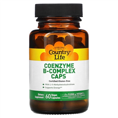 Country Life, комплекс коэнзимов группы B, 60 вегетарианских капсул