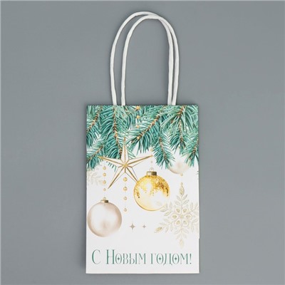 Пакет подарочный новогодний крафтовый «Роскошь Нового года», 15×10×6 см