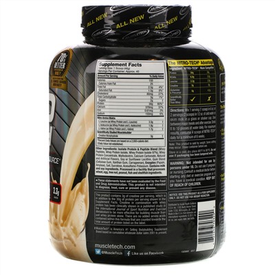 Muscletech, Nitro Tech, основной источник пептидов и изолята сывороточного белка со вкусом ванили, 1,81 кг (4 фунта)