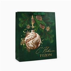 Пакет подарочный новогодний ламинированный «С Новым годом», M 26×30×9 см