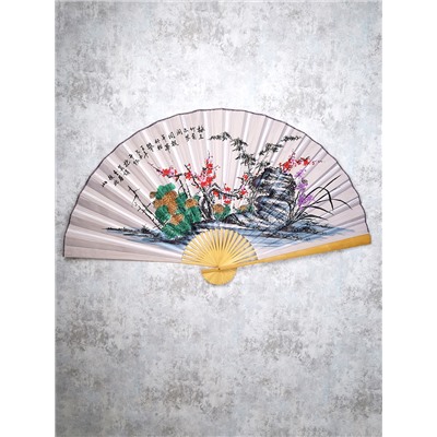 Веер 90 см бамбуковая основа Желтый с Тиграми / 622-13 /уп 52/