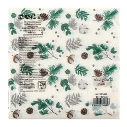 Салфетки новогодние бумажные «Веточки», двухслойные, 33×33 см, 20 шт.