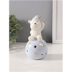 Фигурка светящаяся «Медвежонок в голубом колпаке на шаре со звёздами», керамика, 8×8×15 см