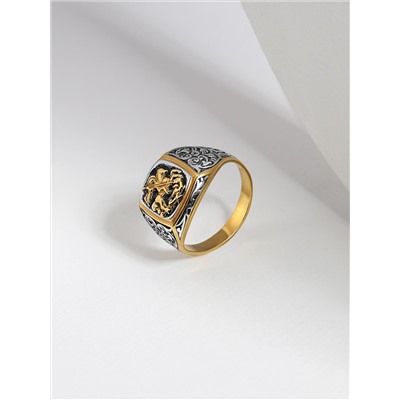 Печатка из серебра с лимонным золочением и чернением - Георгий Победоносец 925 пробы 1-028чз