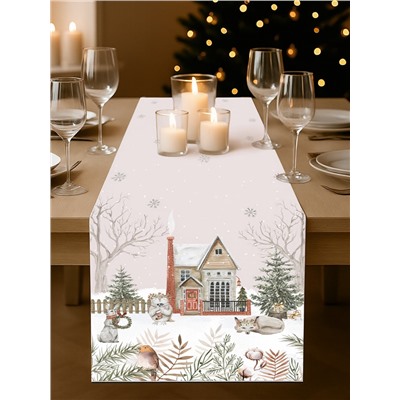 Дорожка новогодняя на стол «Этель» «Звери в городе» 40×147 ± 5 см, 100% хл, саржа 190 г/м²