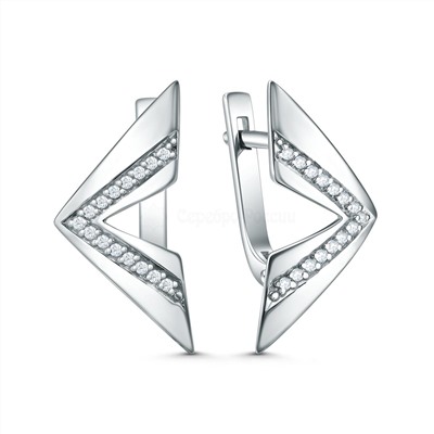 Серьги из серебра с фианитами родированные С-5087-Р