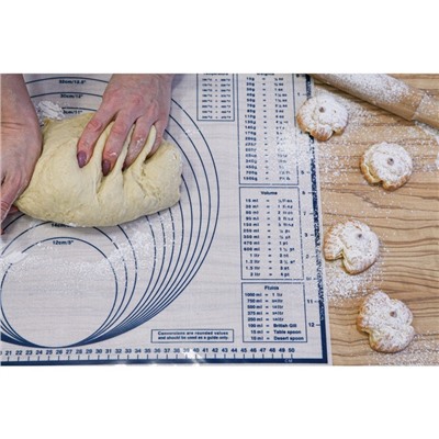 Коврик для выпечки и раскатки теста с разметкой, армированный, силикон, 59×38.5 см, белый
