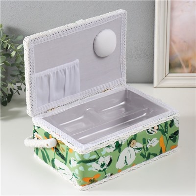 Шкатулка для рукоделия и шитья «Летние цветы на зелёном», хранение ниток, иголок, мелочи, 24×16×11 см