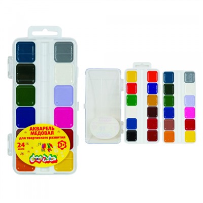 Краски акварельные медовые 24цв АККМФ24 без кисти пласт.уп Каляка-Маляка