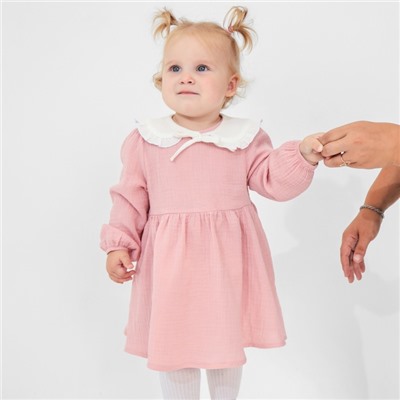 Платье для девочки с воротничком «Крошка Я. Муслин», рост 92-98 см, пудровый